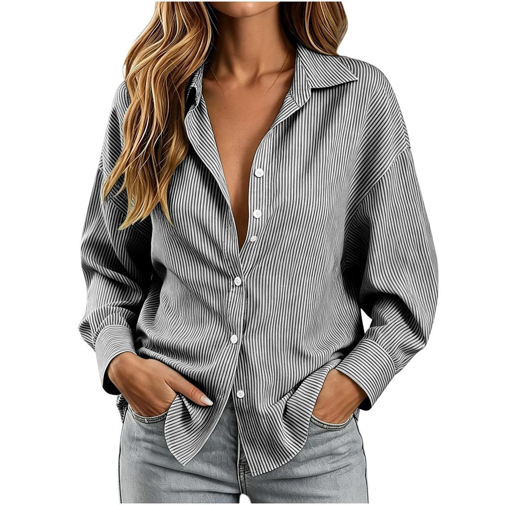 Women's Casual Striped Long Sleeve Button Down Shirt for Work Everyday Wear