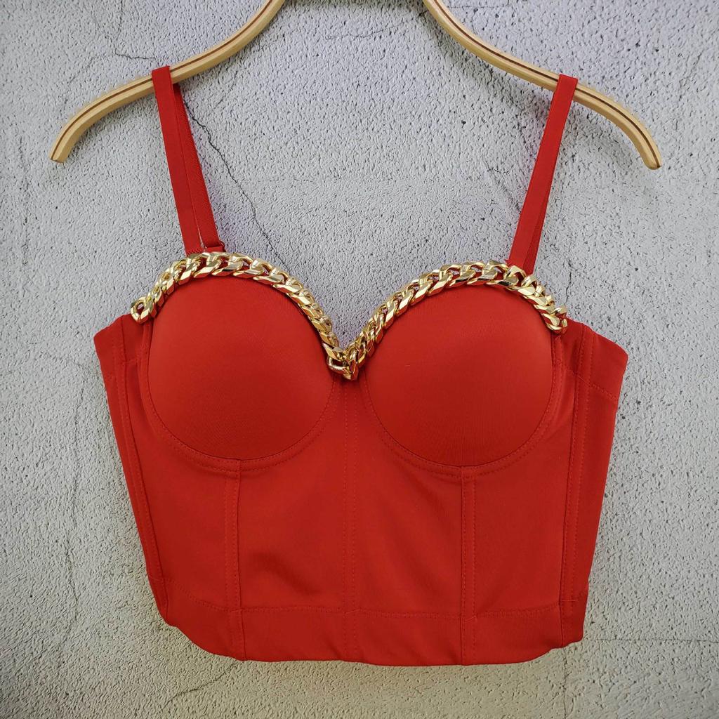 Chain-detail Strapless Tank Top with A Retro Design Slimming and Stylish Women's Top Camis & Tank Tops