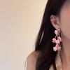 Zircon Sequined Flower Fringed Earrings Super Fairy Pink Sweet Girl Heart Earrings Spring and Summer Vacation Style Earrings