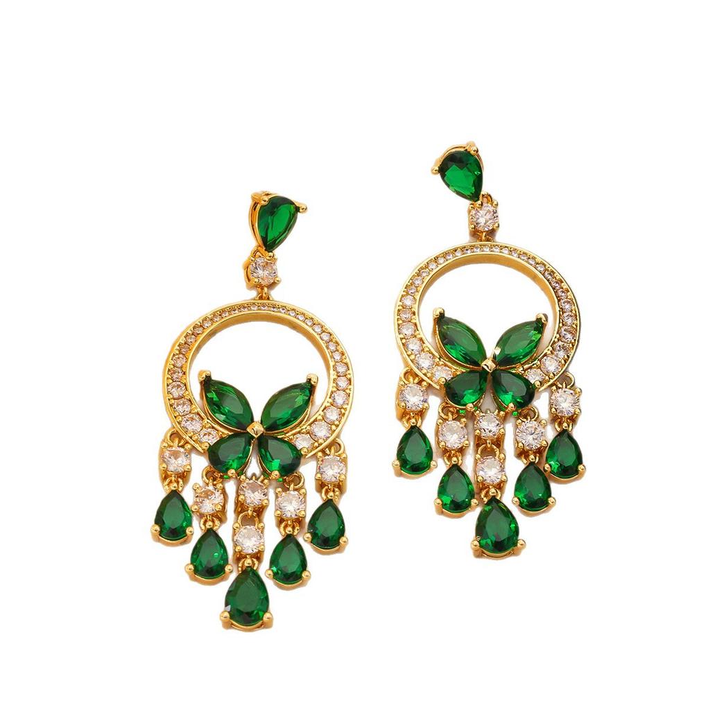 French Emerald Butterfly Heavy Industry Full Of Zircon Gorgeous Dinner, Niche Light Luxury Temperament Silver Needle Earrings