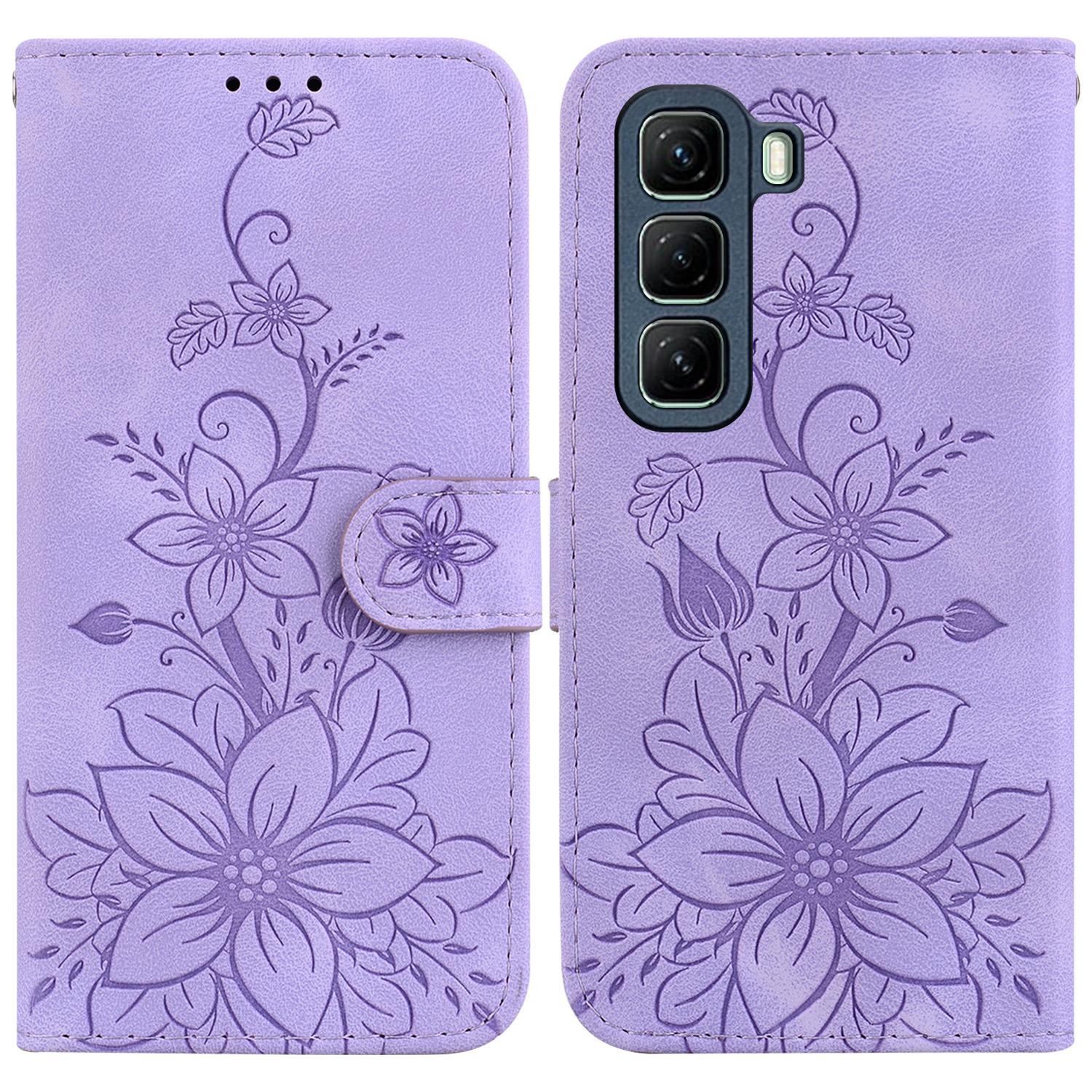 

For Infinix Hot 50 4G Case Lily Flower Imprint Leather Phone Cover with Stand C