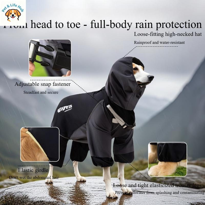 All-Inclusive Waterproof Dog Raincoat For Large Dogs, 4-Legs Full Body Pet Rain Jacket For Golden Retriever Border Collie