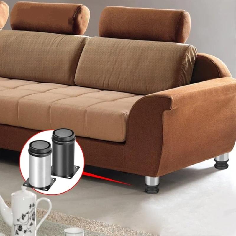 4 Pezzi Gambe Regolabili in Acciaio Inossidabile per Mobili Divano Letto Tavolo Letto Divano Armadio Gambe Metalliche Sostituzione Piede Altezza 5-15Cm Durevole