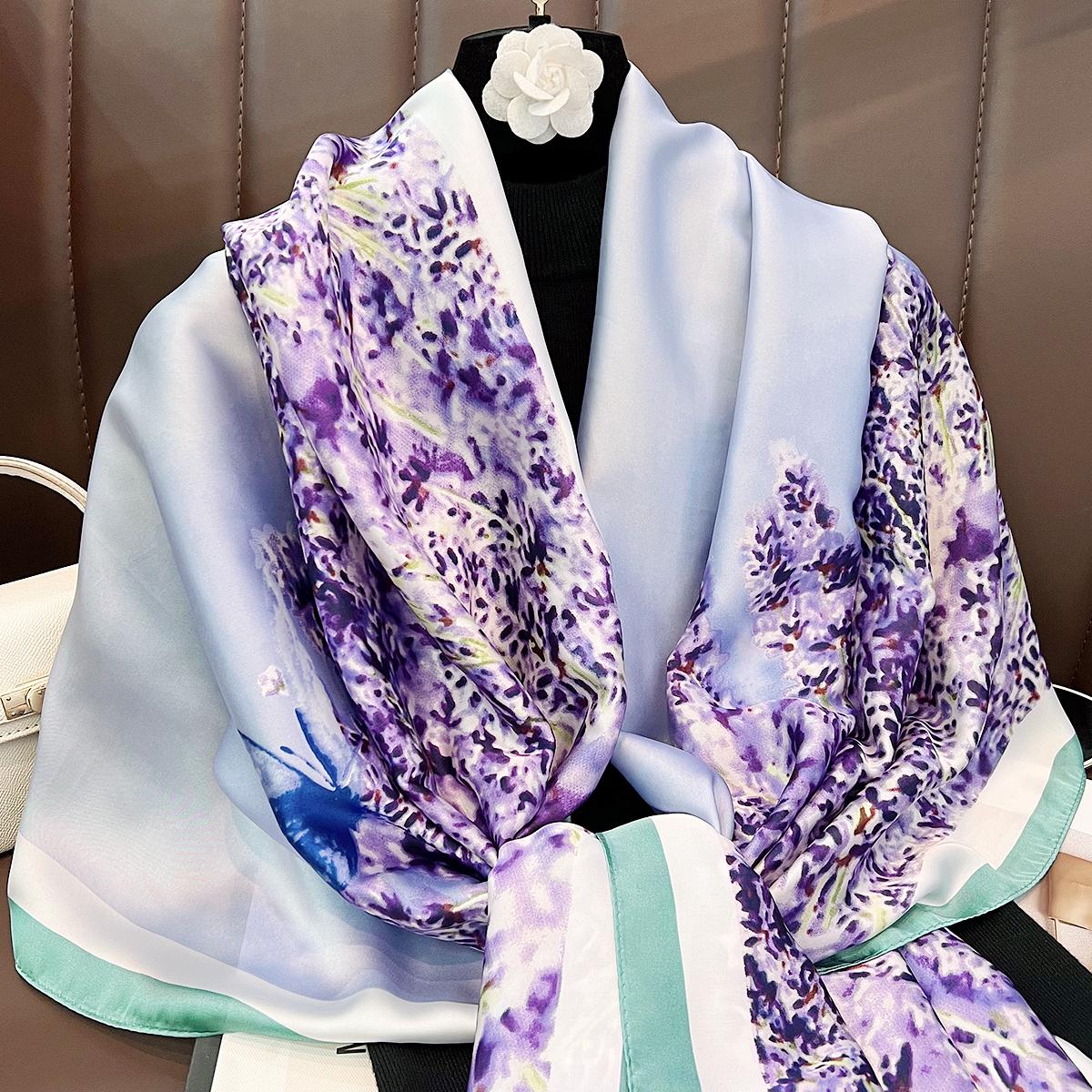 

Spring and summer new purple lavender long silk scarf women commute to work versatile office air-conditioned room shawl 180cm