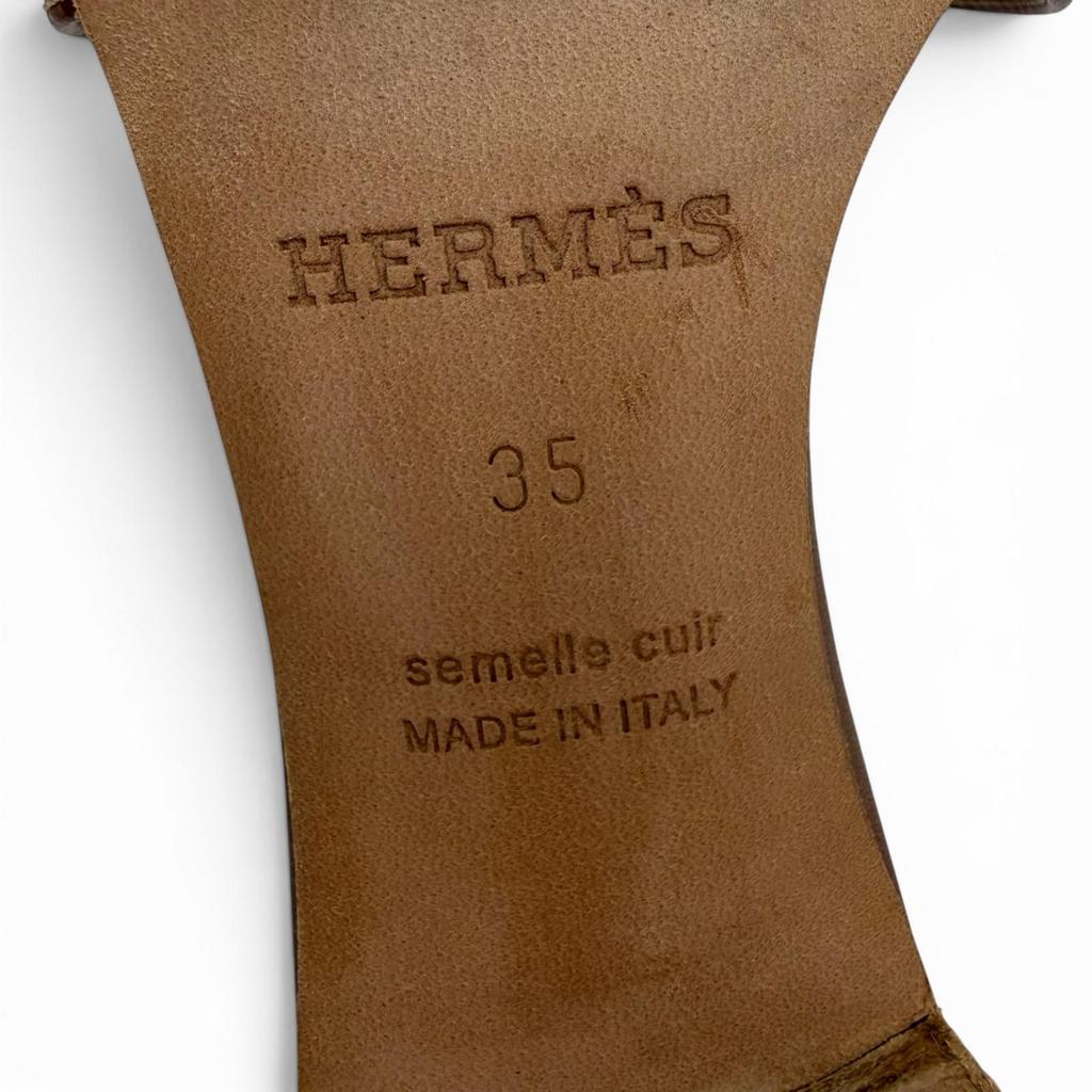Great HERMES Sandals Oasis Mule Gold Calf Leather Women 35 Used