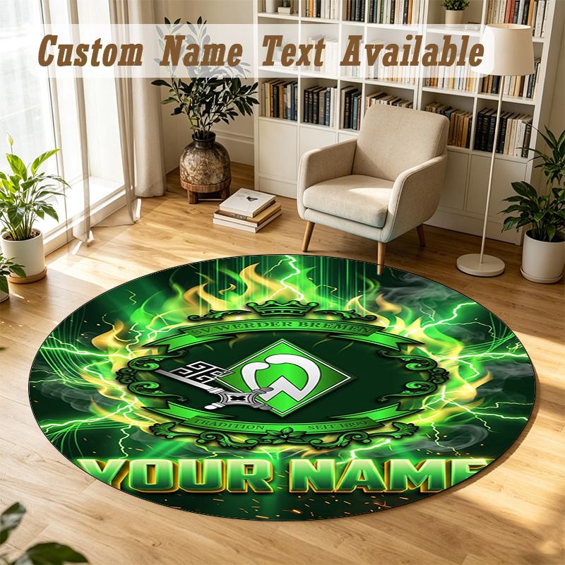 Round Rug Custom NameWerder Bremen FC Pattern Non Slip Carpet Home Floor Decor