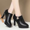 Deep-cut Single Shoes, Waterproof Platform Catwalk High-heeled Shoes for Women, Versatile Single Boots, Ladies' Leather Shoes, Thin Velvet Shoes
