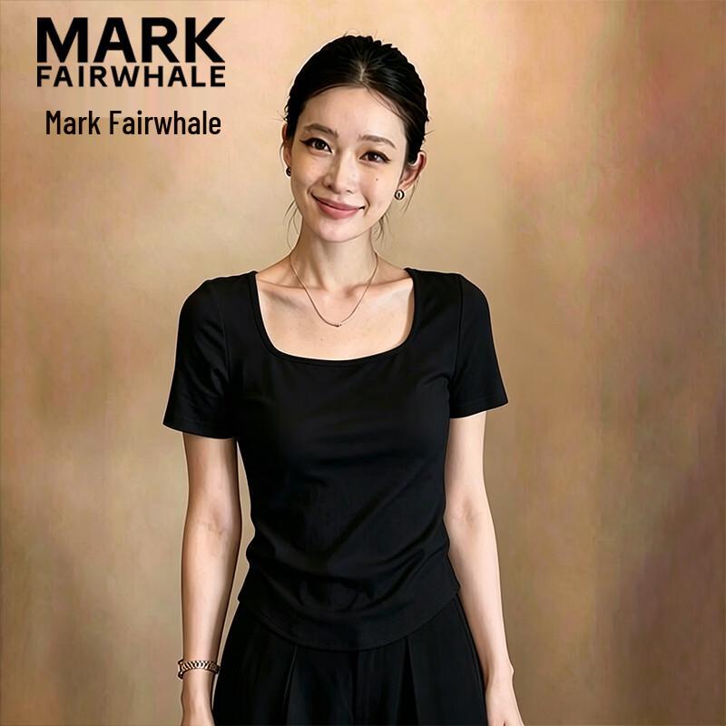 MARK FAIRWHALE Women s Ribbed Square Neck Slim Fit Short Sleeve T-Shirt L