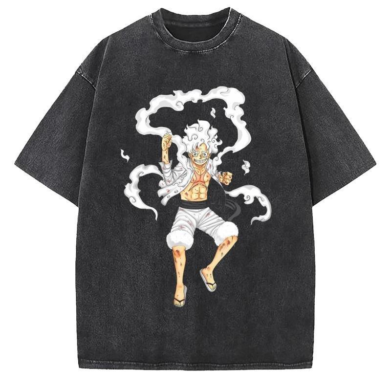 Unisex Oversized Anime Gewassen T-shirt Mannen One Piece Streetwear Vrouwen Korte Mouw Grafisch T-shirt Zomer Harajuku Casual Top HipHop