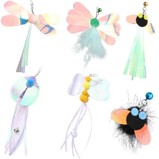 Cat ect Feather Toys Replacement Cat Toy Wand Refills, 6 Pieces Natural ect Cat Toy Feathers Refill, Interactive Cat Teaser Wand Attachments, with