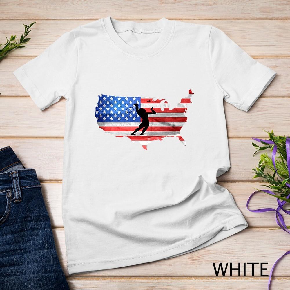 

American USA Flag Badminton T Shirt Badminton Sport Unisex T-shirt 2XL