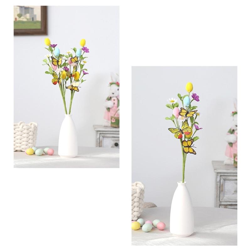 4Pcs Bendable Easter Eggs Butterfly Flower Stems Artificial Silk Flower for Vase Flower Arrangements Home Decoration