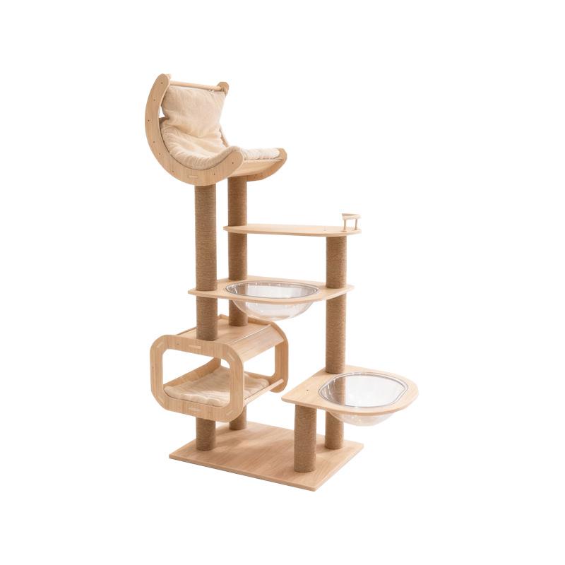 Space-Saving Wooden Multi-Level Cat Tree with Integrated Capsule Bed