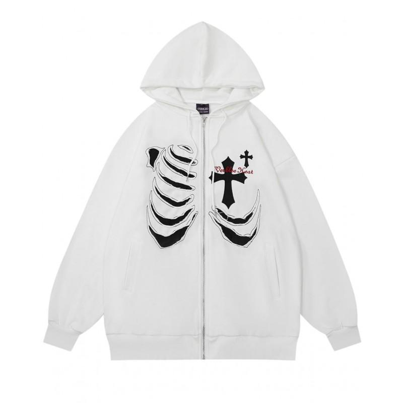 Y2K Harajuku Ribbed Cross Hooded Zip-Up