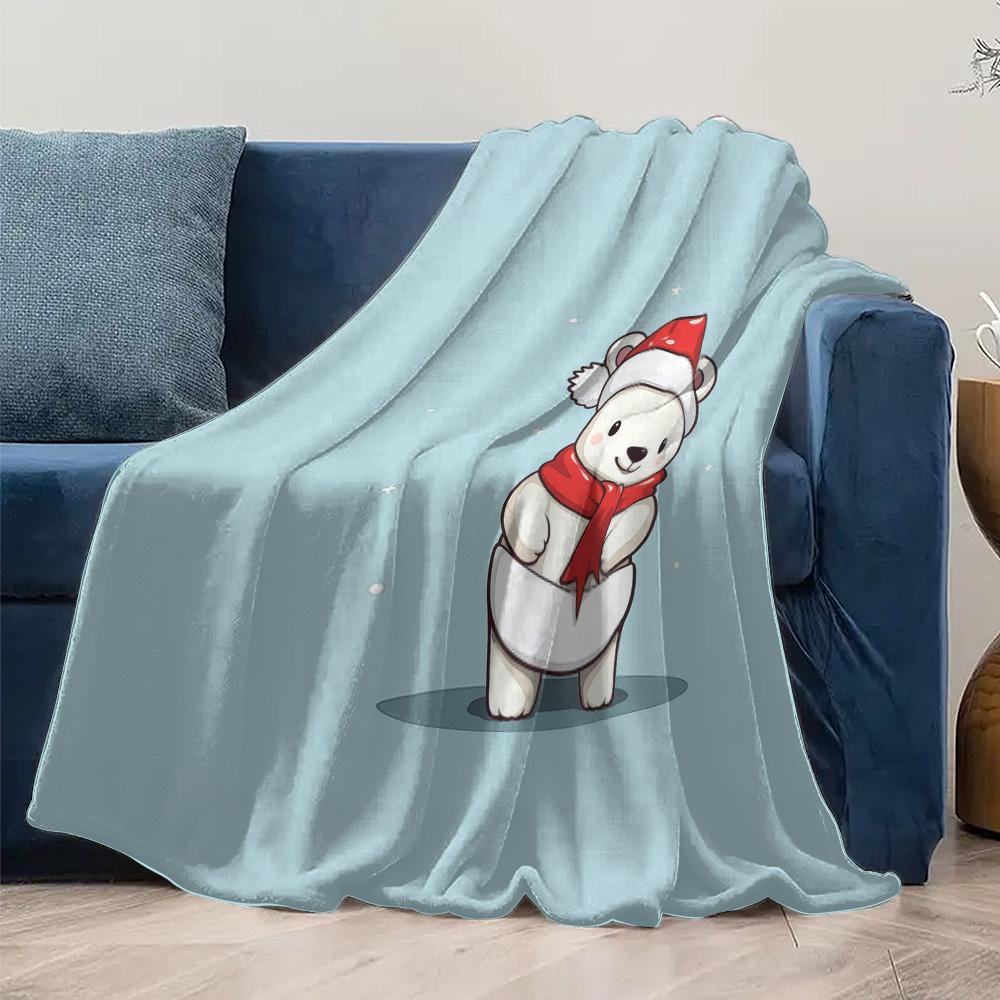 Tuniu Cute polar bear plush fleece blanket for winter autumn bedroom sofa gift Soft warm throw blanket