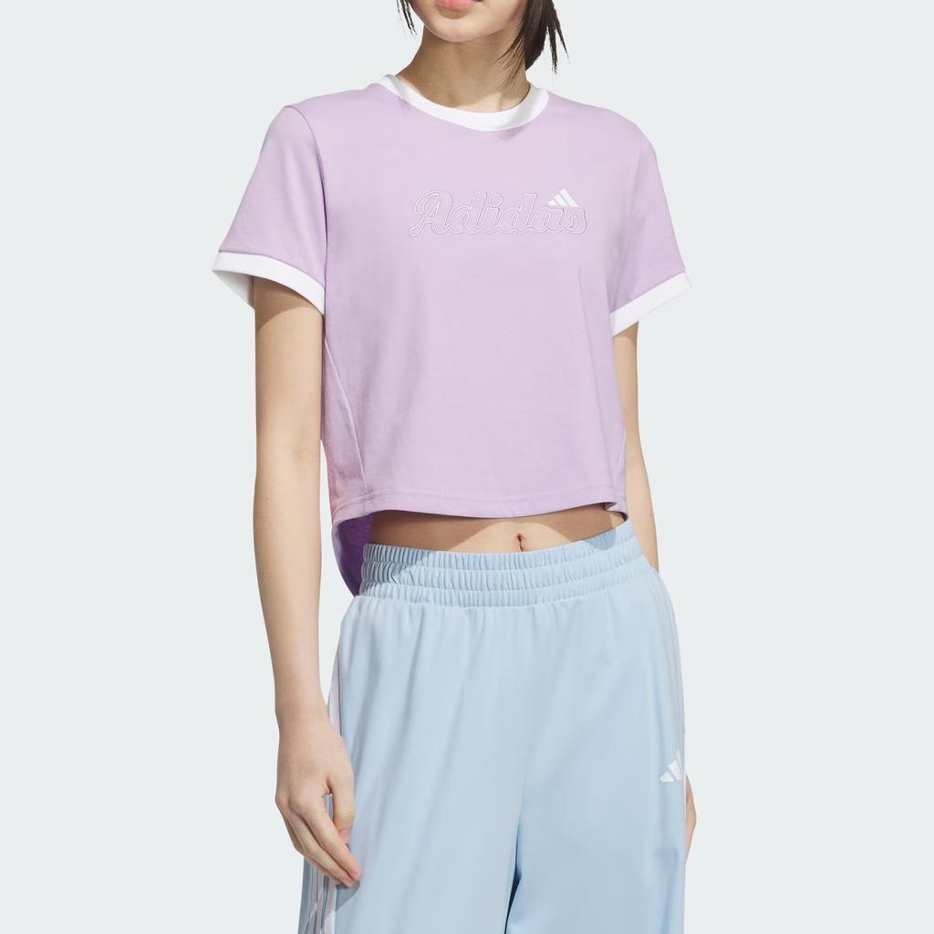 Adidas T Shirts Women's Powder Plum Purple Crew Neck Moderate Straight Fit KC5436