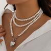 Metal Love Pendant In Europe and America, Imitation Pearl Necklace Fashion Winding Multi-layer Beaded Collarbone Chain Necklace