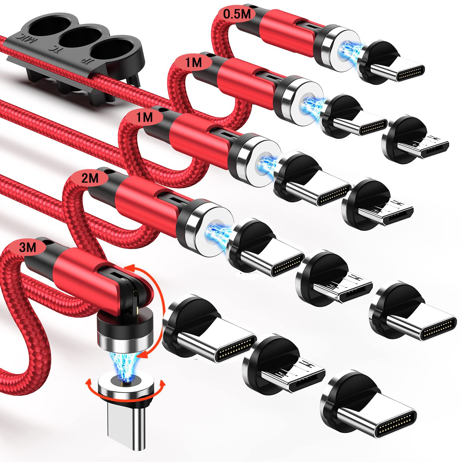 

Magnetic Charging Cable 1m x 2 2m 3m 12 with LED USB Fast Compatible with Micro All Phone and clenye [5-Pack/0.5m + + + & Connectors] Built-in Light,