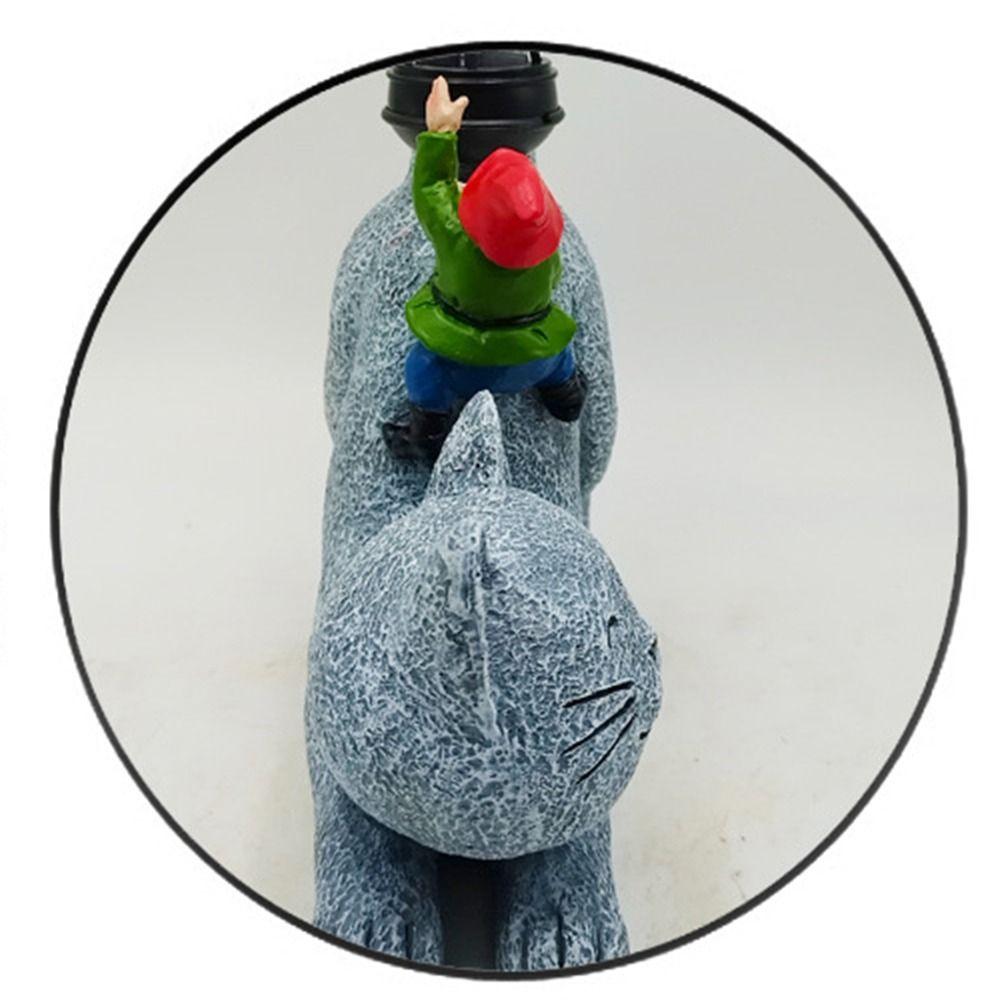 Resin Animal Statue Light Cute Garden Figurines Sculptures Lamp Cat Elf Solar Ornament  Outdoor