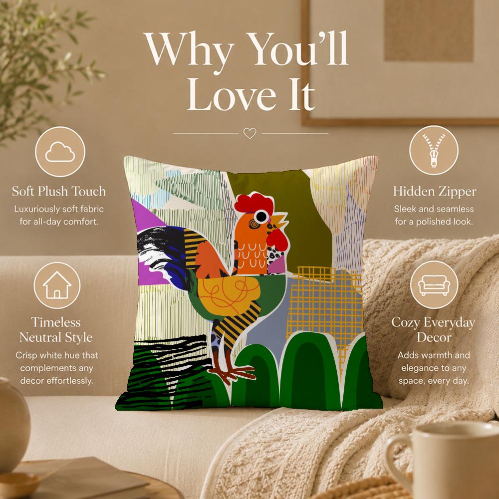 Art R-Rooster DoodleS Cushion Cover Double-Sided Printed Pillow Cover Hypoallergenic Dust-Mite Proof