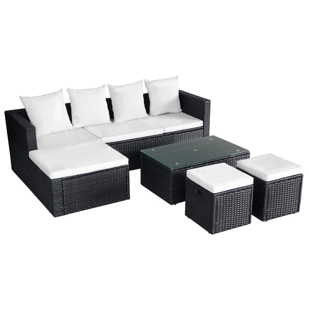 4 piece Garden Lounge Set with Cushions Poly Rattan Black