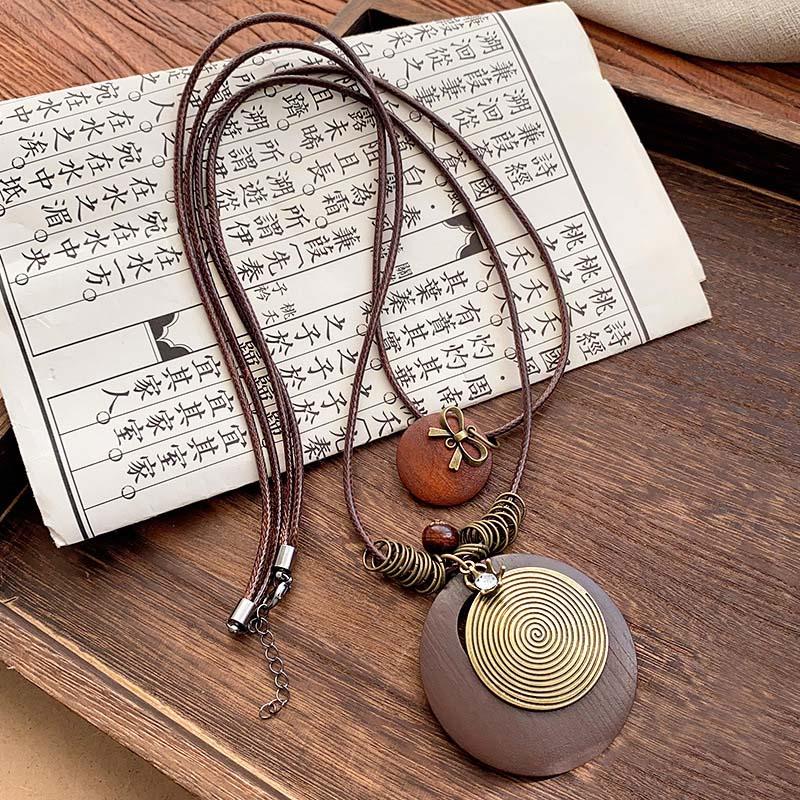 

Новое ожерелье с подвеской в виде пера и листа в китайском стиле, винтажное этническое двухслойное длинное вощеное ожерелье-цепочка для свитера, подарок с цирконом