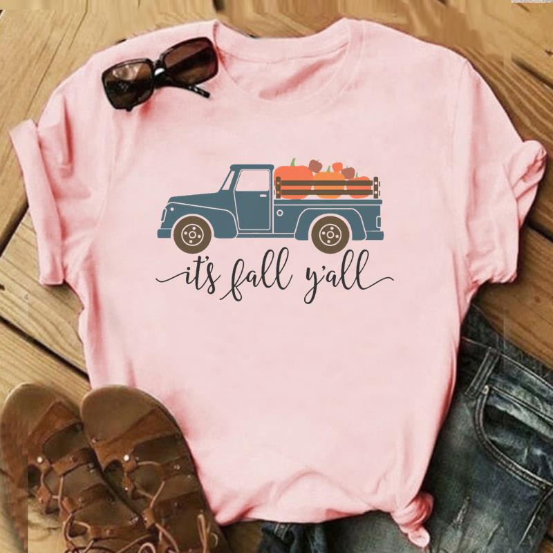 Autumn Maple Leaf Halloween Thanksgiving Print ShortSleeved TShirt European American Style Aesthetic Top for Unisex Women
