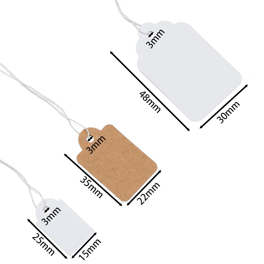 100pcs/Lot Rectangular Paper Price Tag White Wooden Blank String Watch Jewelry Crafts Price Display Cards Package Hang Tag Card