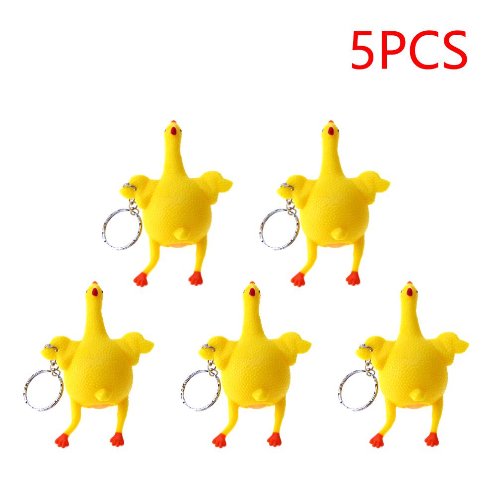 Funny Chicken Egg Laying Hens Crowded Stress Ball Keychain Portable Squeeze Chicken Key Ring Funny Spoof Tricky Gadgets Toy