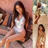 Maillot de bain sexy en cuir brillant pour femme Plage Maillot de bain bicolore or et argent Maillot de bain une pièce