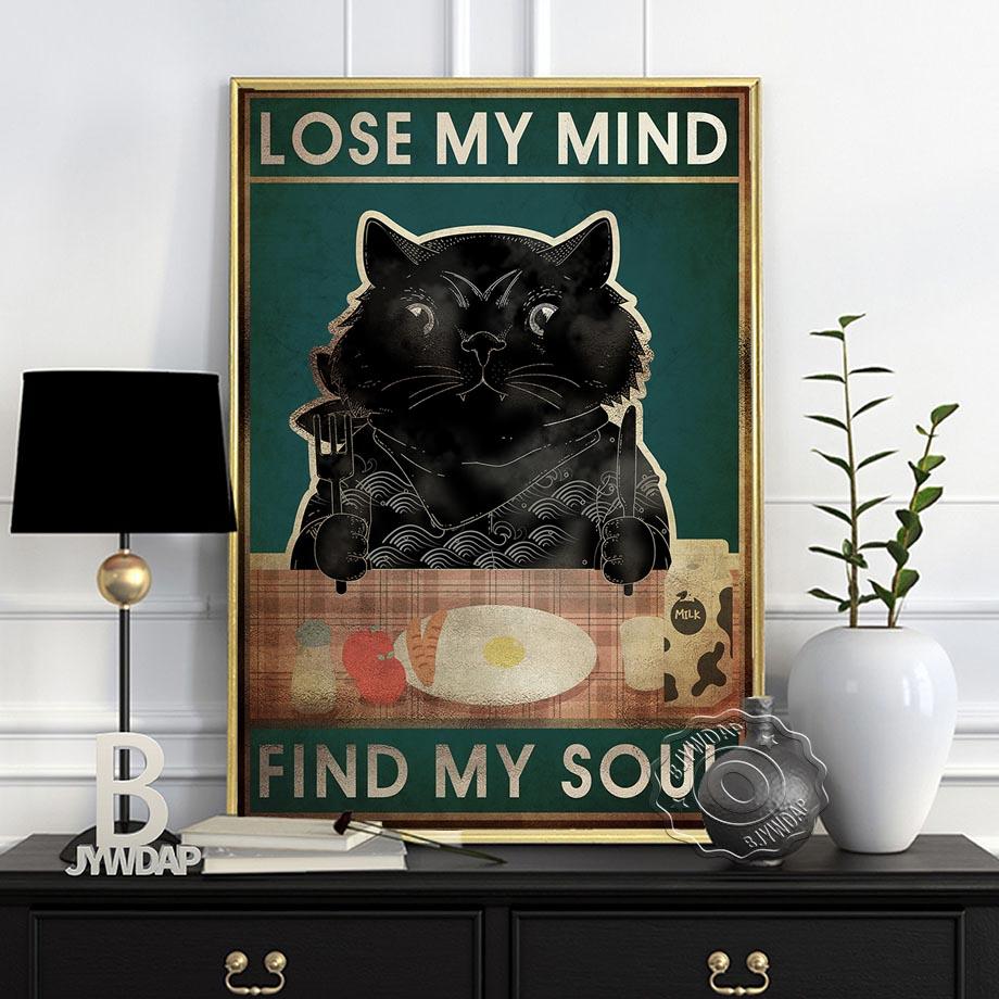 Cat Floral Leaf Wine Prints Poster, Animals Plant Art Canvas Painting, Vintage Cute Funy Home Restaurant Bedroom Kids Room Decor Gift No Frame