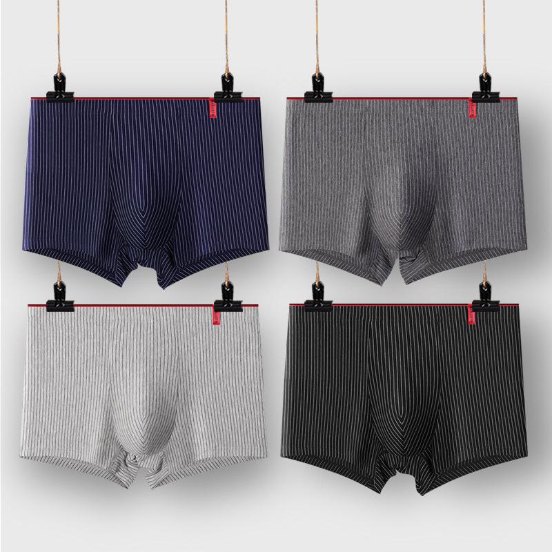 Men's Plus Size Antibacterial Cotton Striped Boxer Briefs