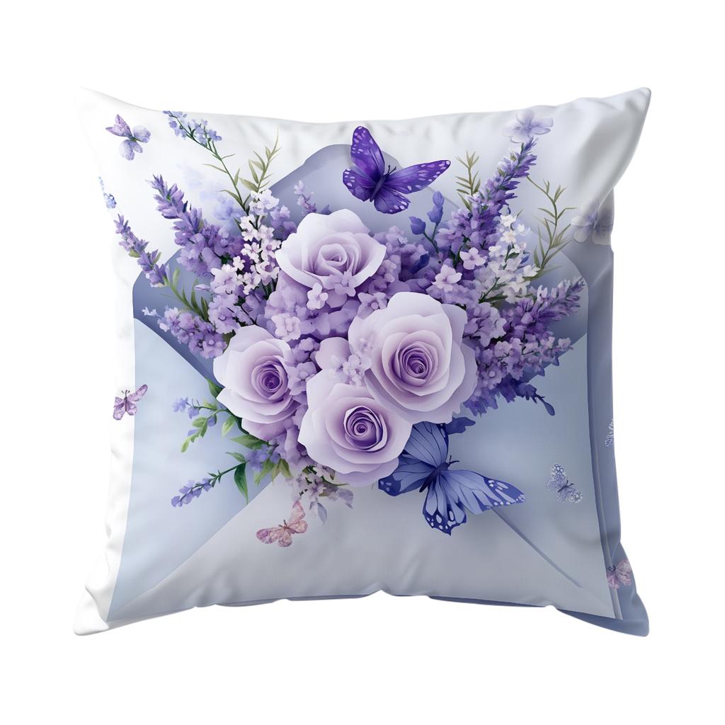 Purple Lavender Rose Cushion Cover Bedroom Car Home Sofa Decorative Pillowcase Vintage Throw Pillow Case