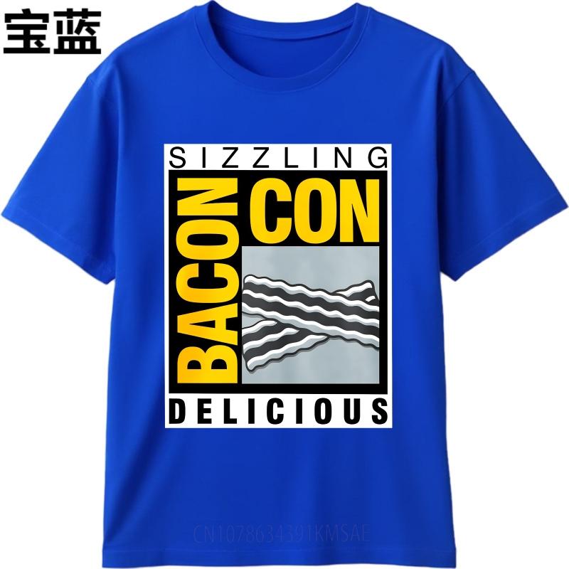 Man Round Neck teeshirt Cool For Him Summer T Shirt Sizzling Bacon Con Delicious Short Sleeve Travel Crew Neck For Men Tops