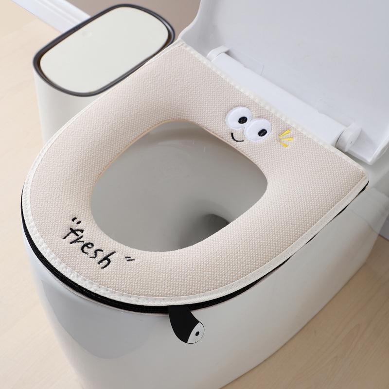 Universal Zippered Toilet Seat Cover Cushion - Four Seasons Cute Design 38x43 cm