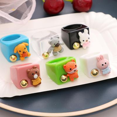Cute and Playful Resin Cartoon Animal Ring Bear Ring Rabbit Ring Female Simple Fashion Ring Jewelry