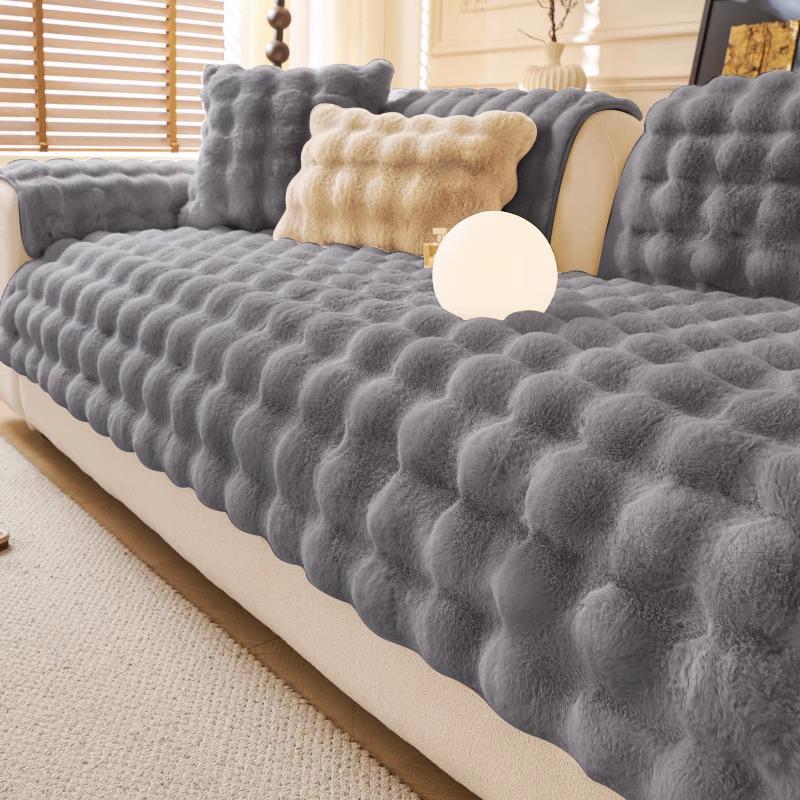 Non-Slip Rabbit Plush Winter Sofa Cushion & Tatami Blanket