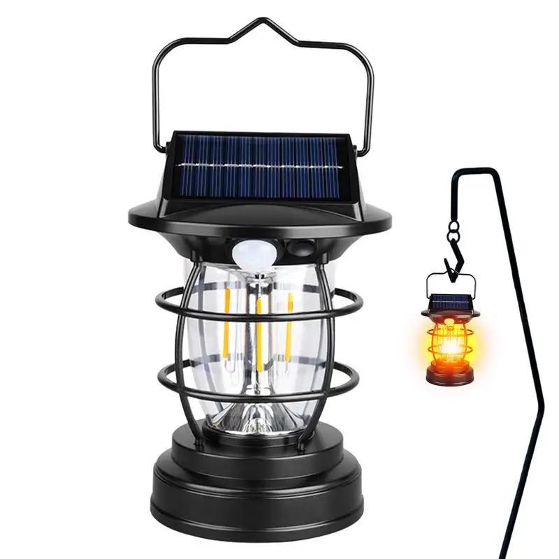 Solar Portable Handheld Vintage Camping Lantern USB Rechargeable Outdoors Tent Light LED Warm Light Night Hiking Fishing Lamp