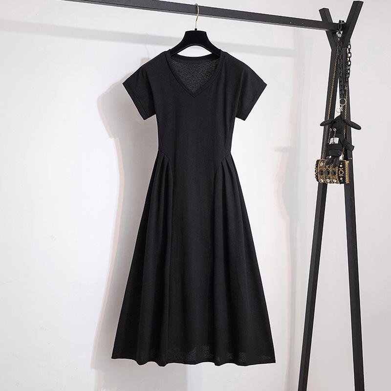Casual pendant dress summer large size fat mm temperament V-neck waist thin cover t-shirt skirt temperament long dress