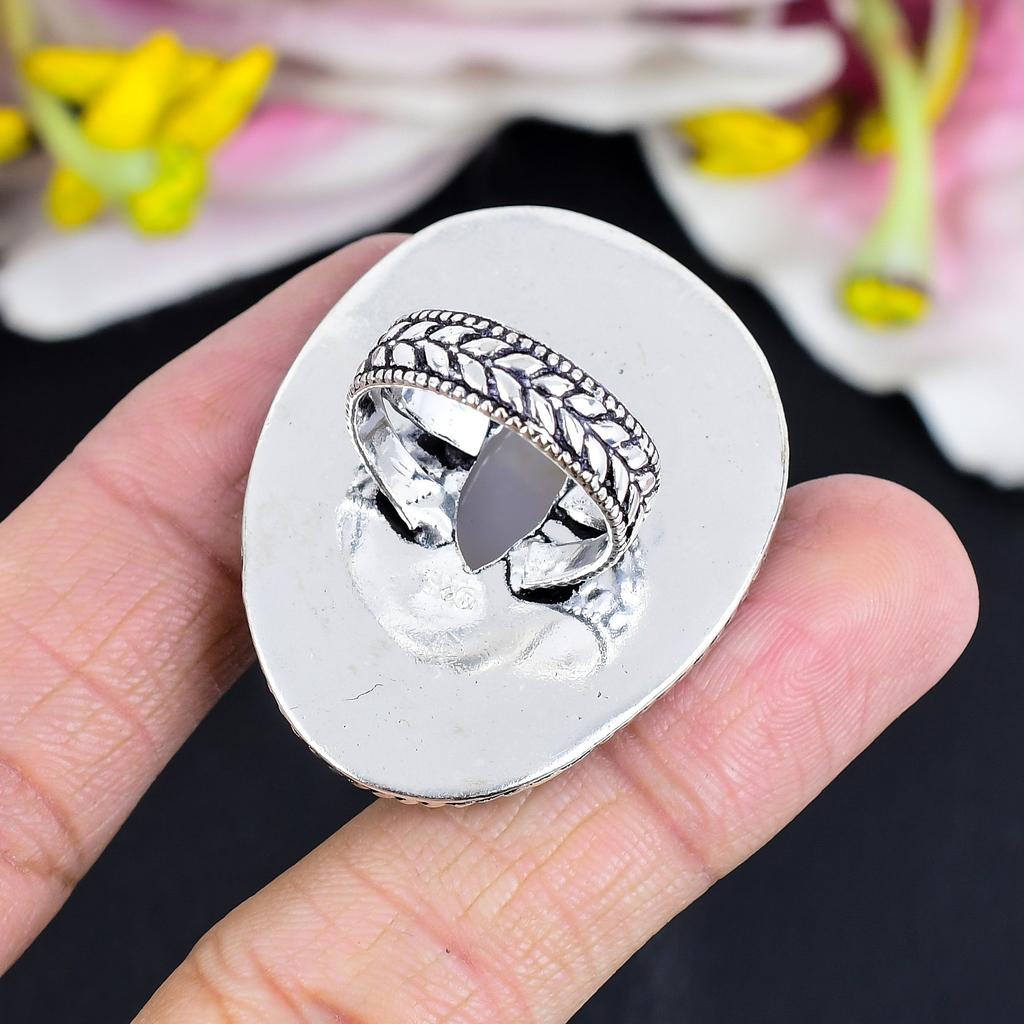 Russian Dendritic Gemstone Handmade 925 Sterling Silver Jewelry Ring Size 8 KG-1694