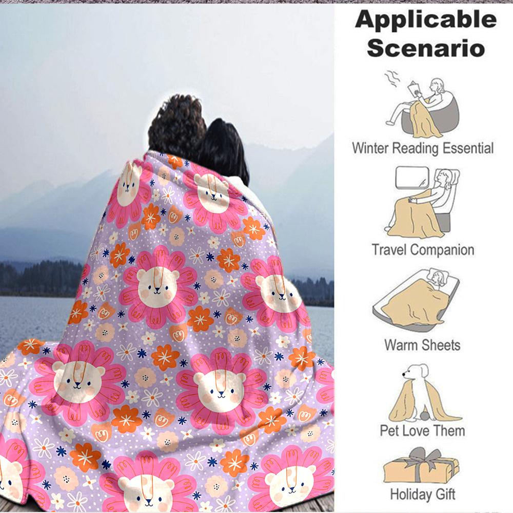 1pc Floral Animals Blanket, Lightweight Flannel Throw Blanket for Sofa, Bed, Travel, Camping, Living Room, Office, Couch, Chair, and Bed