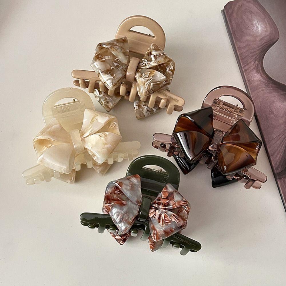 Hairpin Retro Bow Acetate Hair Claw Hair Clip Shark Clip Fashion Solid Color Shark Clip  Travel