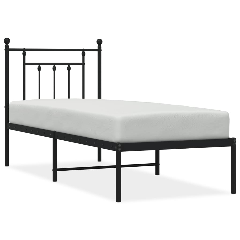 Vidaxl Metal Bed Frame with Headboard, Black, 75X190 Cm