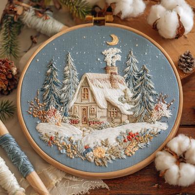 1set Christmas Flower Snow Scene Kit DIY Embroidery Materials, Includes Tools, Suitable for Beginners, Hand Embroidery Fabric Material Set