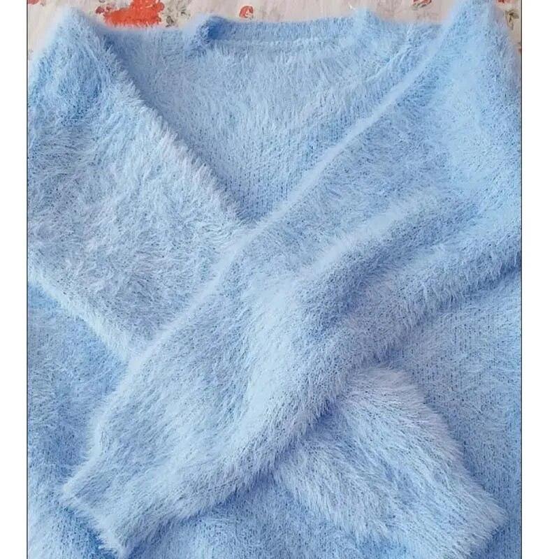 Mohai, dzianinowy, podstawowy, damski ciepły sweter z okrągłym dekoltem, różowy, krótki top, słodki, dojazdy, Casual, jesienno-zimowy sweter