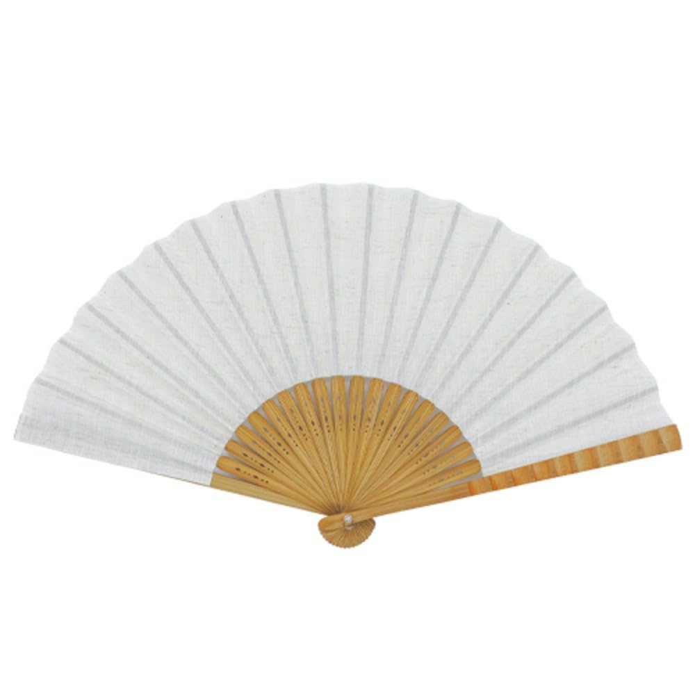 manufactured by Ken is a 21cm in It features a Japanese pattern and a natural color to This fan offers a cooling sensation and is made of cotton