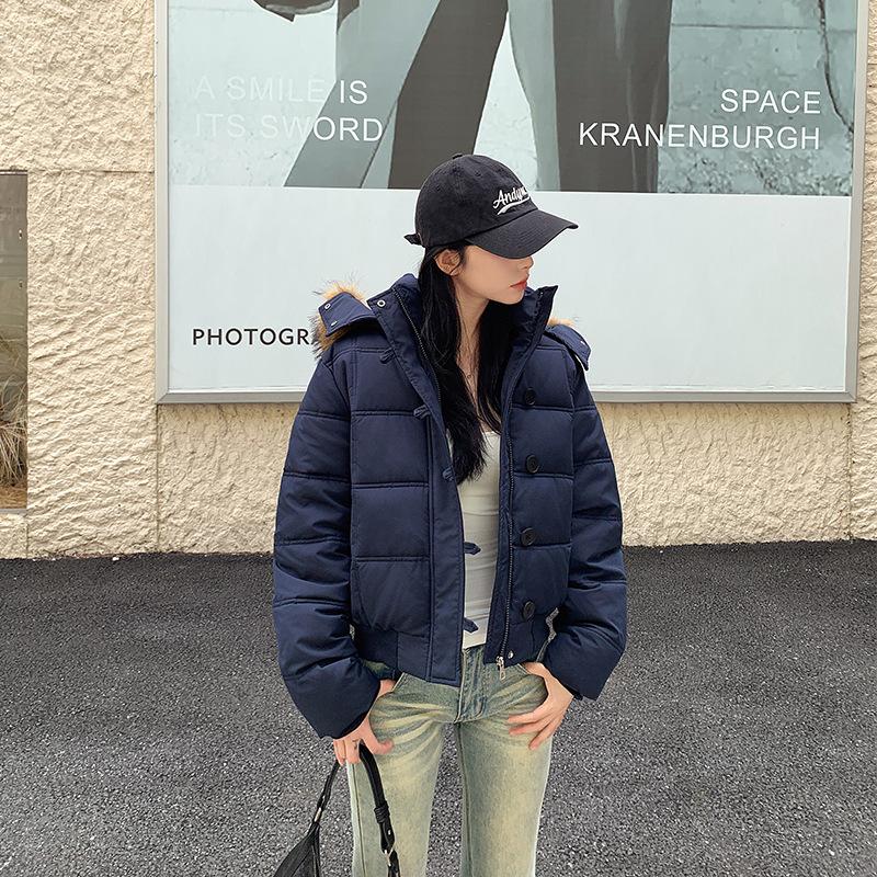 Winter Versatile Navy Blue Hooded Fur
