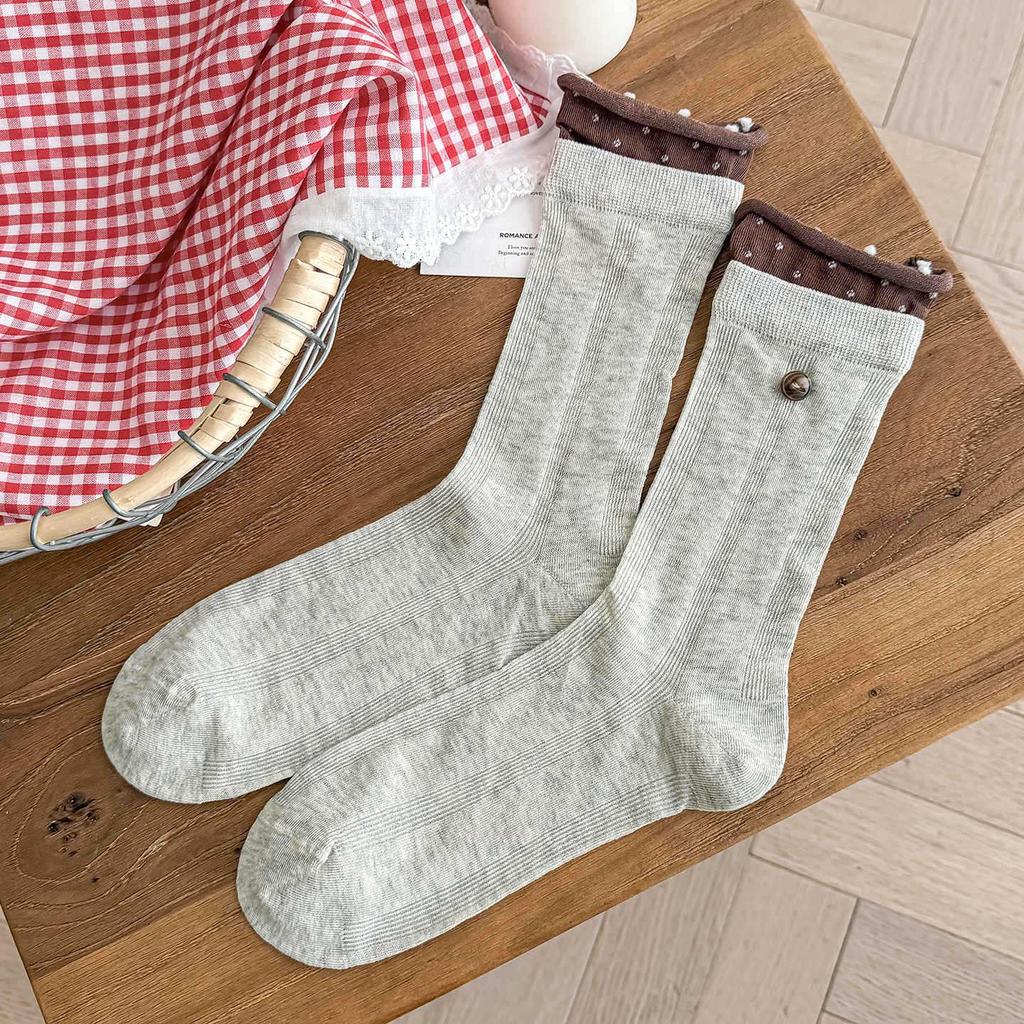 2026 New Mesh Floral Lace Women's Thin Striped Long Socks - Spring & Summer Korean Style