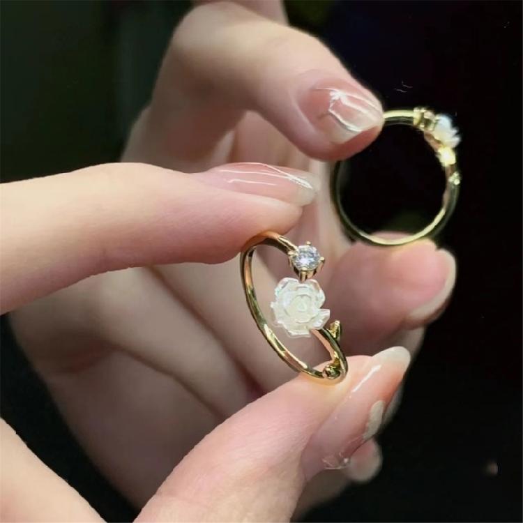 Cubic Zirconia Flower Adjustable Ring Alloy Floral Jewelry For Women Everyday Wear Delicate Craftsmanship Ring