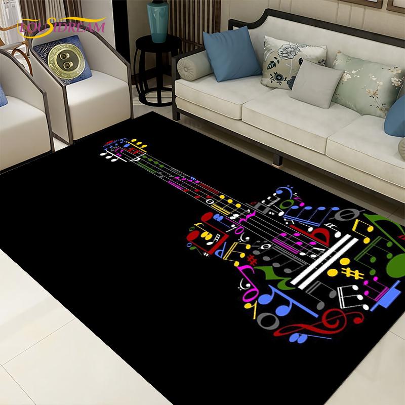 3D-Teppich mit kreativem Wasser- und Feuergitarren-Motiv, Teppiche für Wohnzimmer, Schlafzimmer, Dekoration, Küche, Badezimmer, rutschfeste Fußmatten